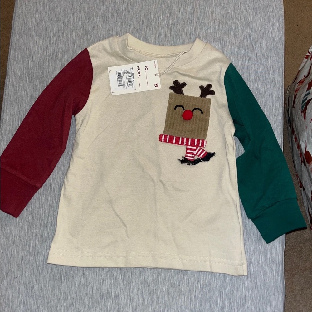 Cat & Jack Cream and Red Long Sleeve Tee Casual Cotton Blend